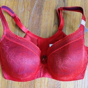 NEW Cacique Lightl y Lined Balconette Bra 42DDD Underwire Red Lace Adjustable